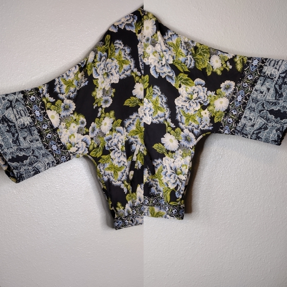 Free People Women's Boho Cinched Wildflower Kimono Full Zip Blouse Sz XS/S - Picture 13 of 16